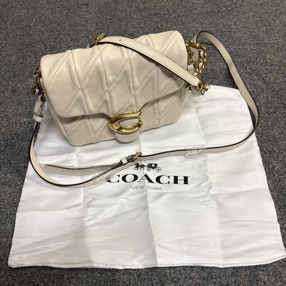 NEW Coach Times Square Tabby Shoulder Bag 20 With Quilting Brass/ Chalk $495 - Picture 2 of 11